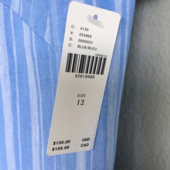 Anthropologie Linen Blend Striped Mini Shift Dress Size 12 Back Bow Zip Lined Bl - Picture 9 of 12